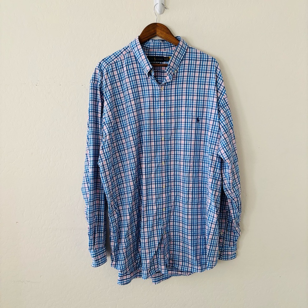 Ralph Lauren Performance Men’s Blue Pink Checkered Shirt Size 2X Long Sleeve